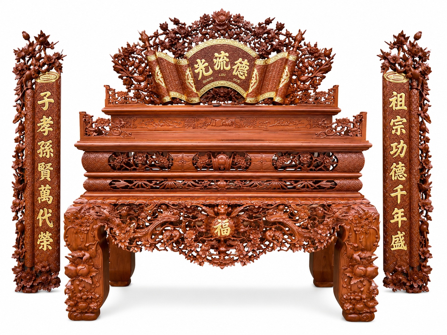 Sập thờ Mai Điểu gỗ hương đá kích thước 2,17 x 1,55 m
