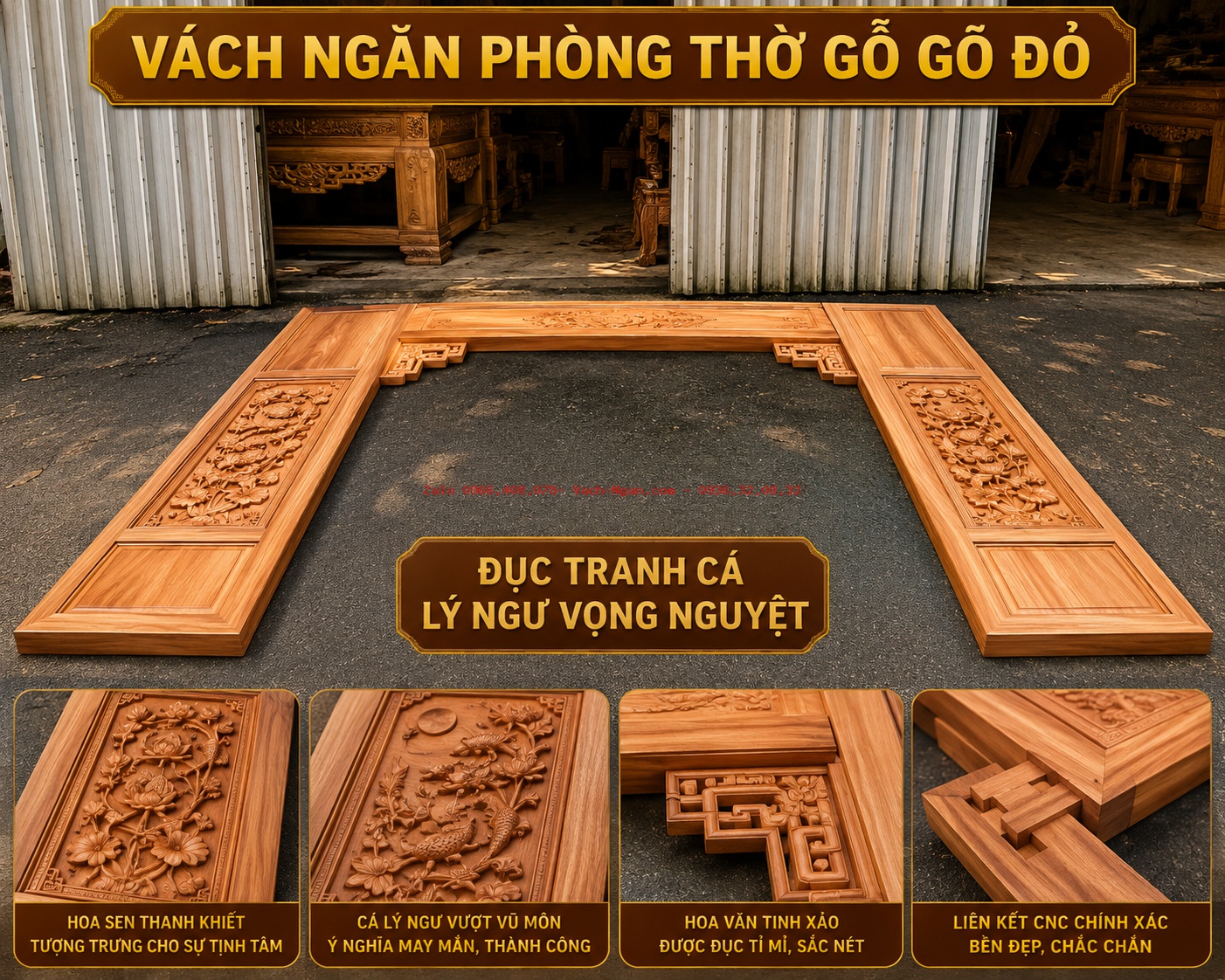 Vách phòng thờ đục Lý Ngư Vọng Nguyệt làm theo yêu cầu