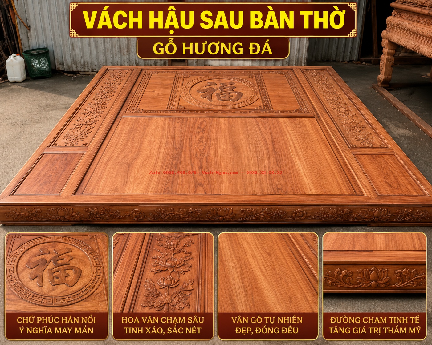Vách phòng thờ phía sau bàn thờ thiết kế theo yêu cầu
