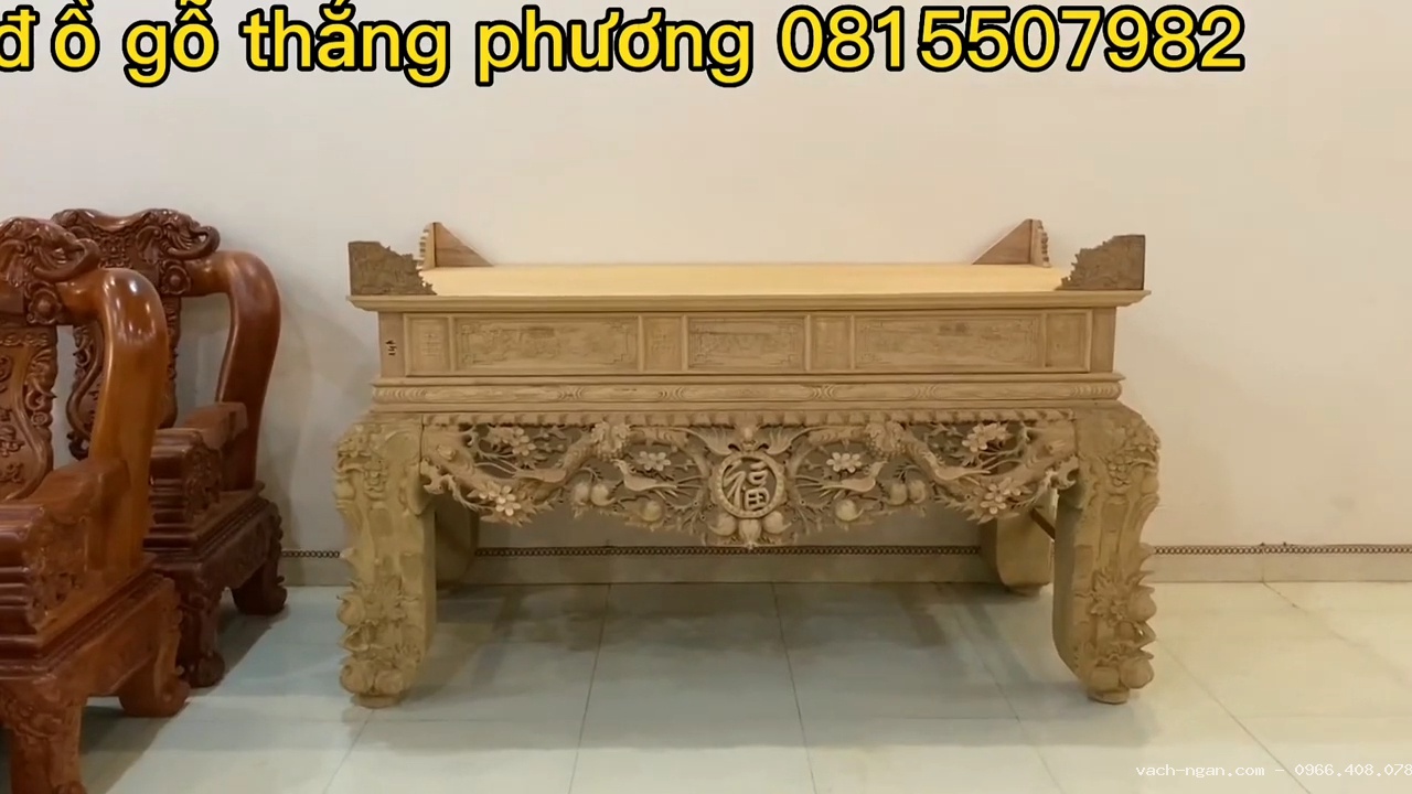 Bàn thờ Mai Biểu gỗ gụ Lào chân vuông 24 chạm khắc thủ công