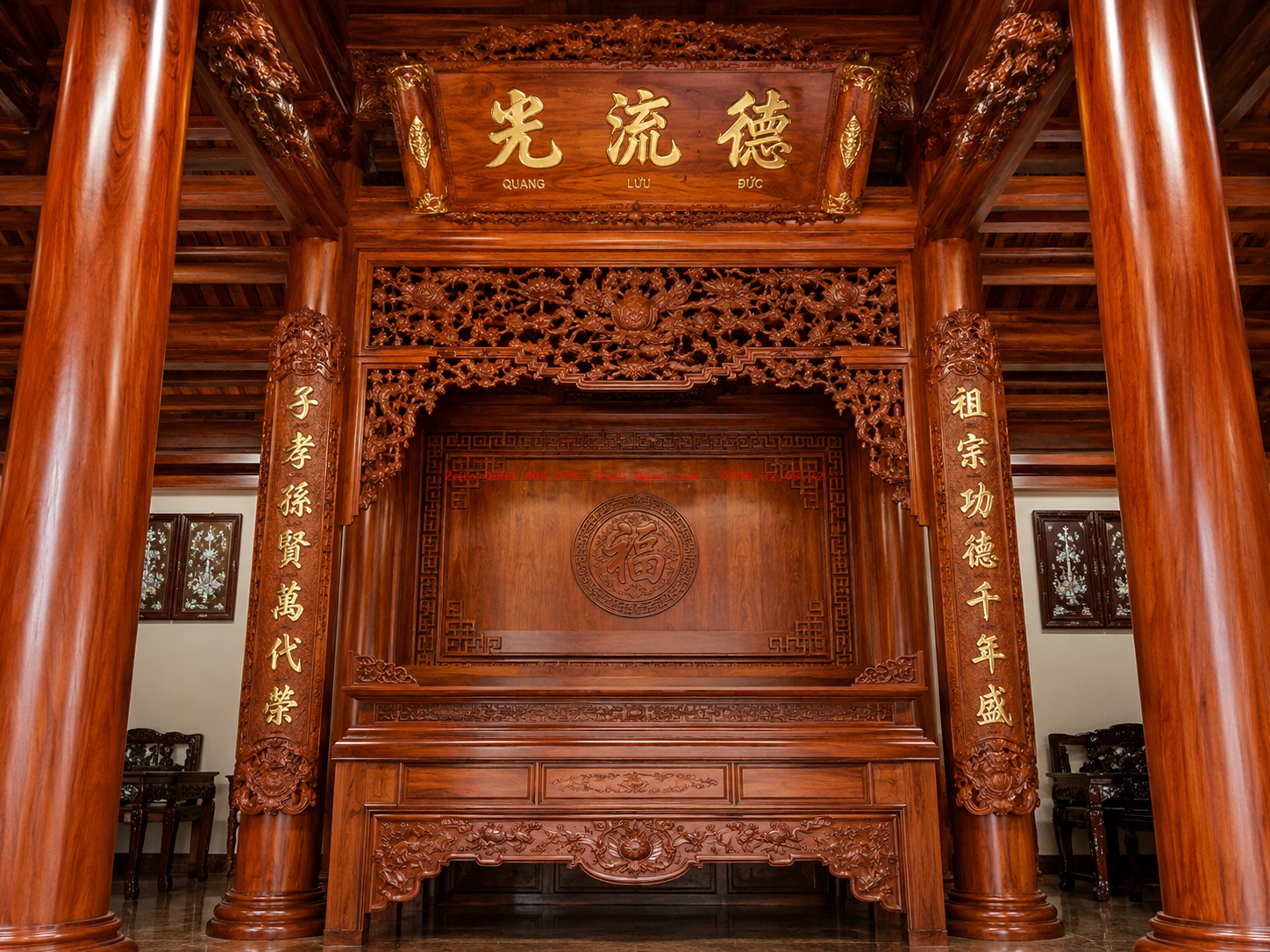 Nội Thất Phòng Thờ Gia Tiên Gỗ Hương Đá Cho Nhà Thờ Họ
