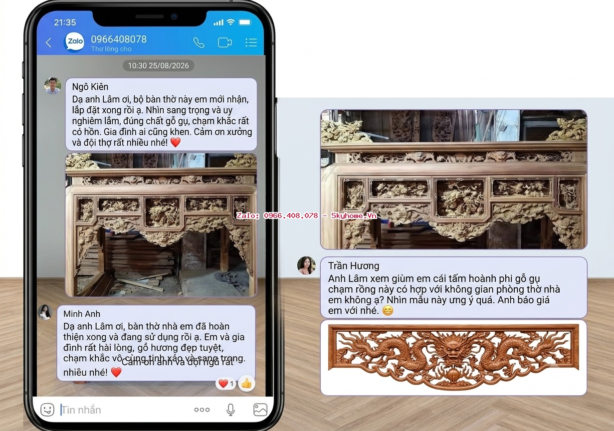 Phòng thờ với bàn thờ 3 cấp và hoành phi Đức Lưu Quang