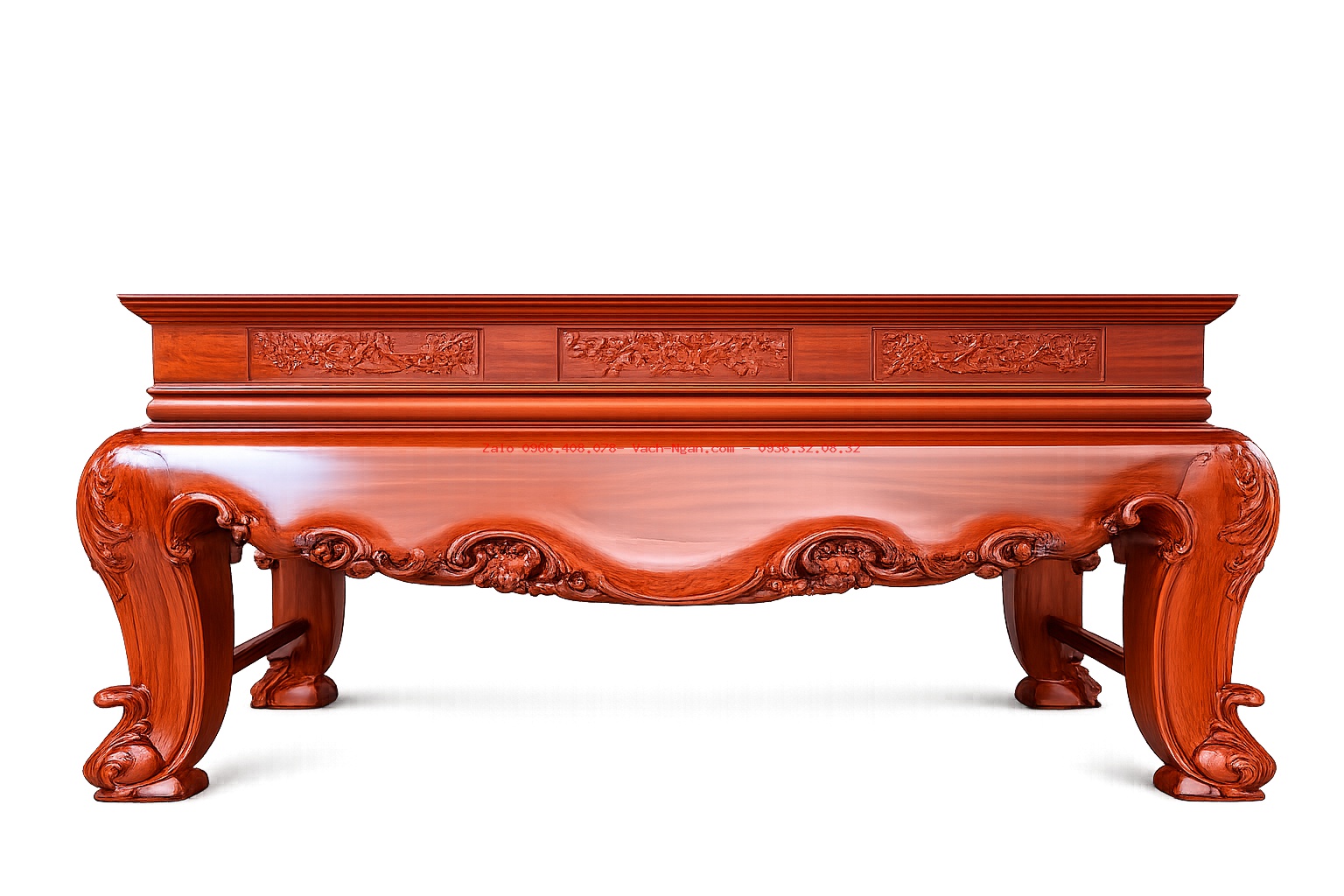 Sập thờ gia tiên gỗ hương đỏ trơn lựa vân với thiết kế chân quỷ tinh tế