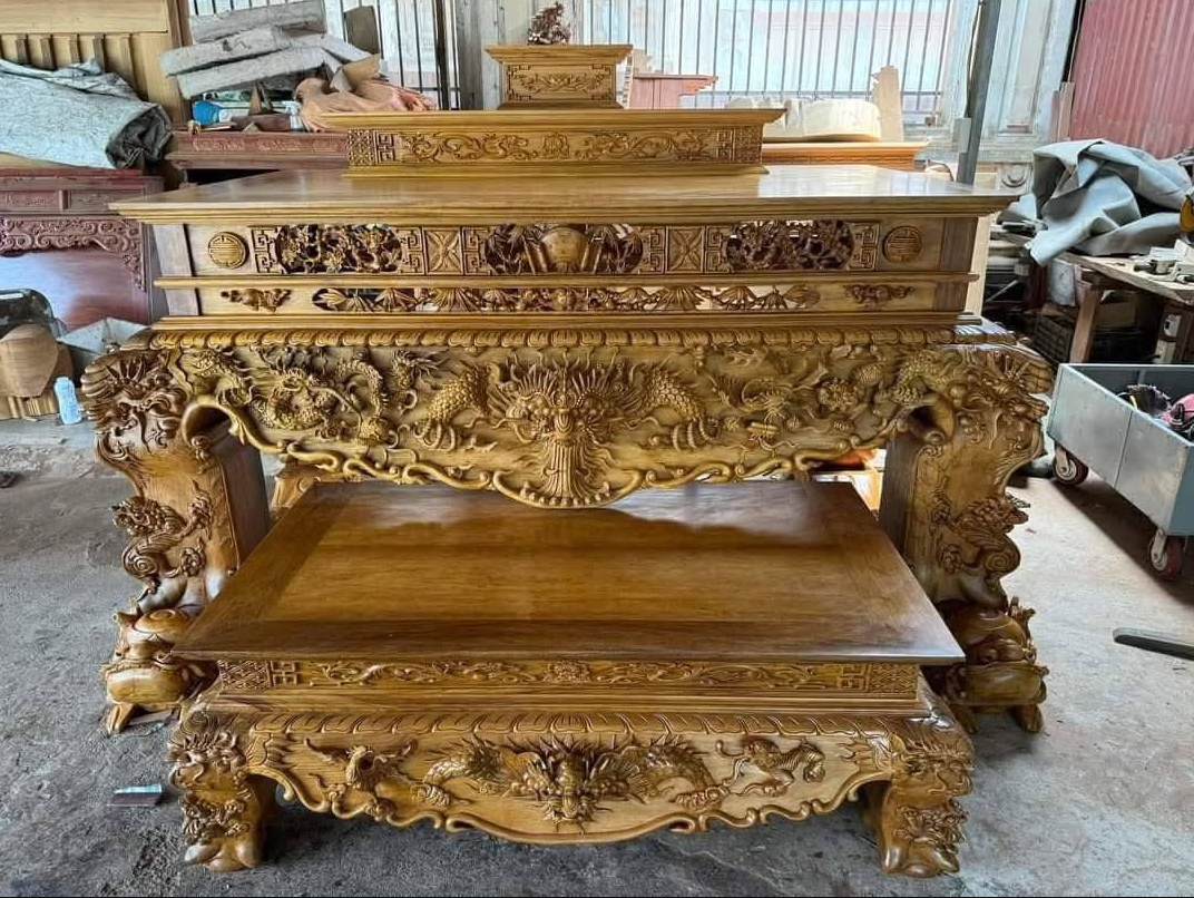 Sập thờ Nhị Cấp gỗ gụ Lào