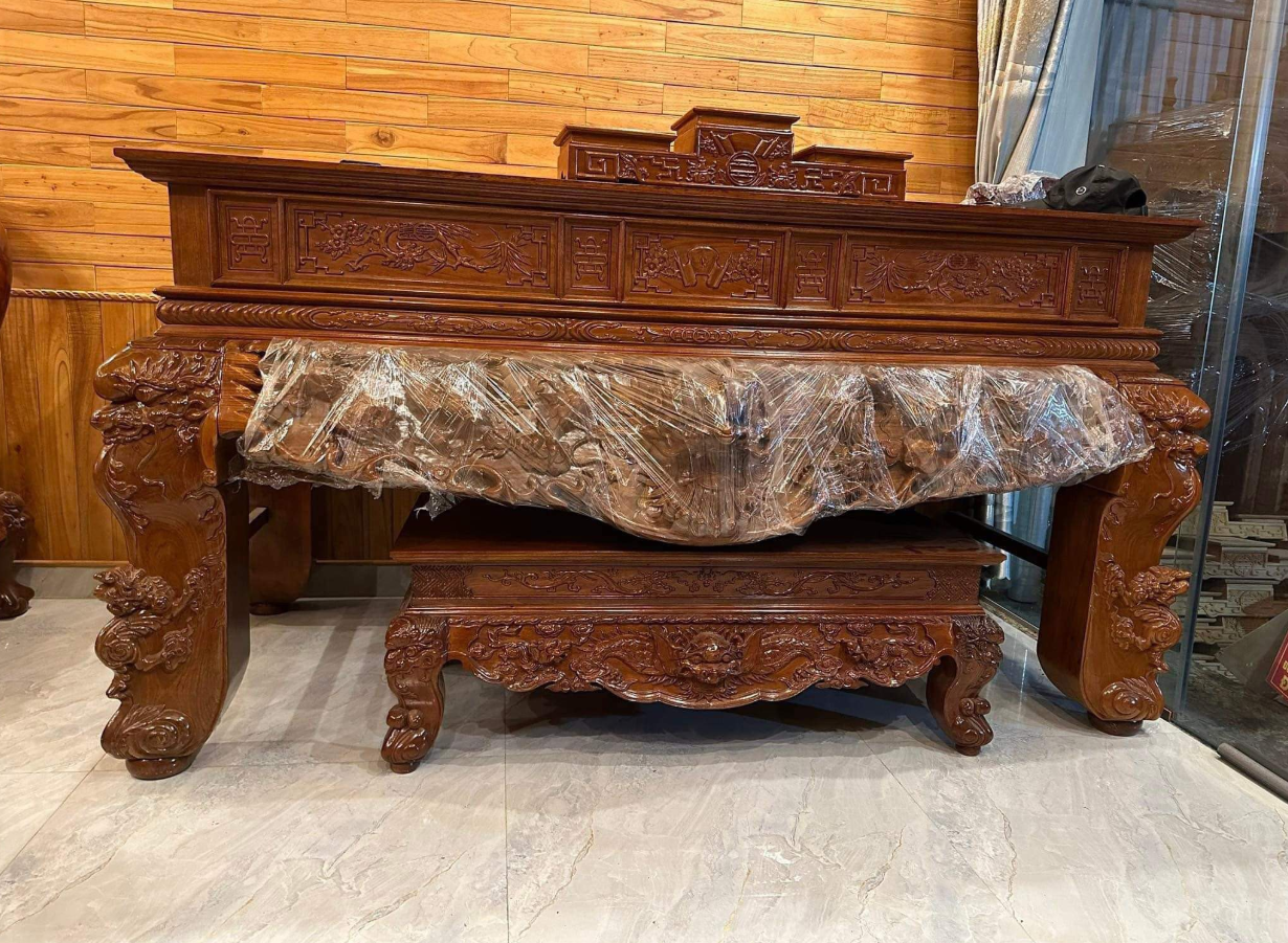Sập thờ tứ linh hoá Nam Phi chân 20cm, 22cm, 24cm